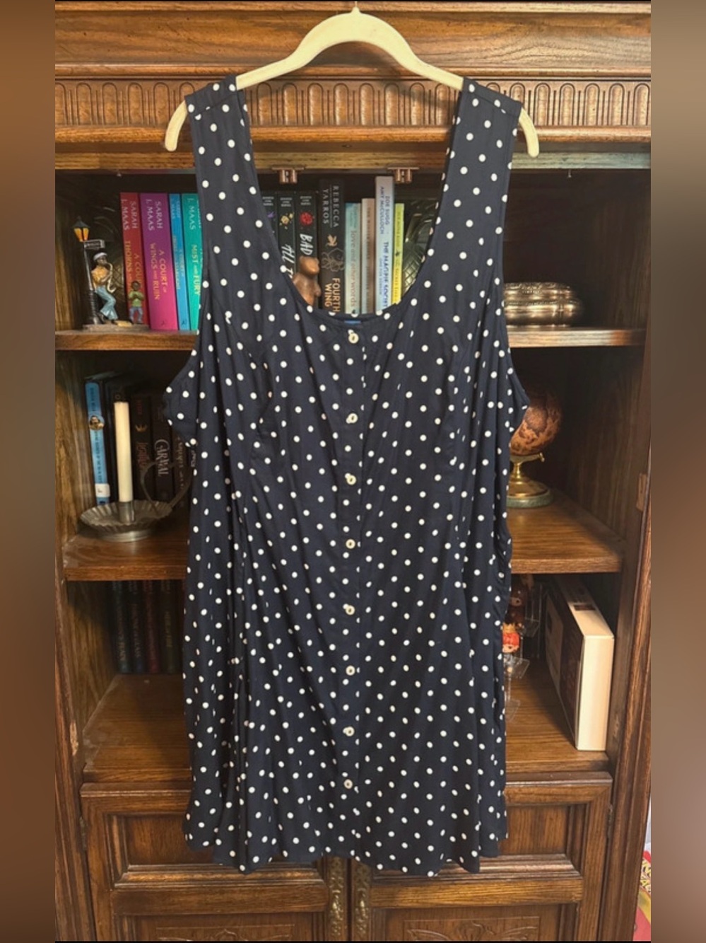 Old Navy Polka Dot Dress 3X Navy Blue Button Front Tie Back Plus Size
